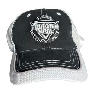 Monster Jam Total Access Pass Trucker Hat Mens Black White Mesh Adjustable Cap